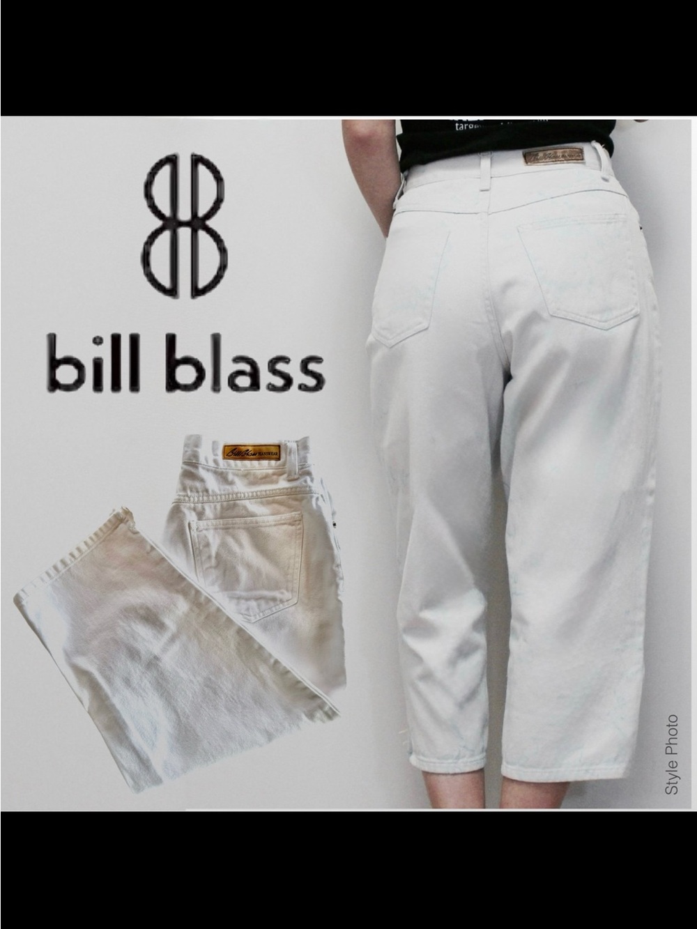 bill blass White Straight-Leg Denim Capris